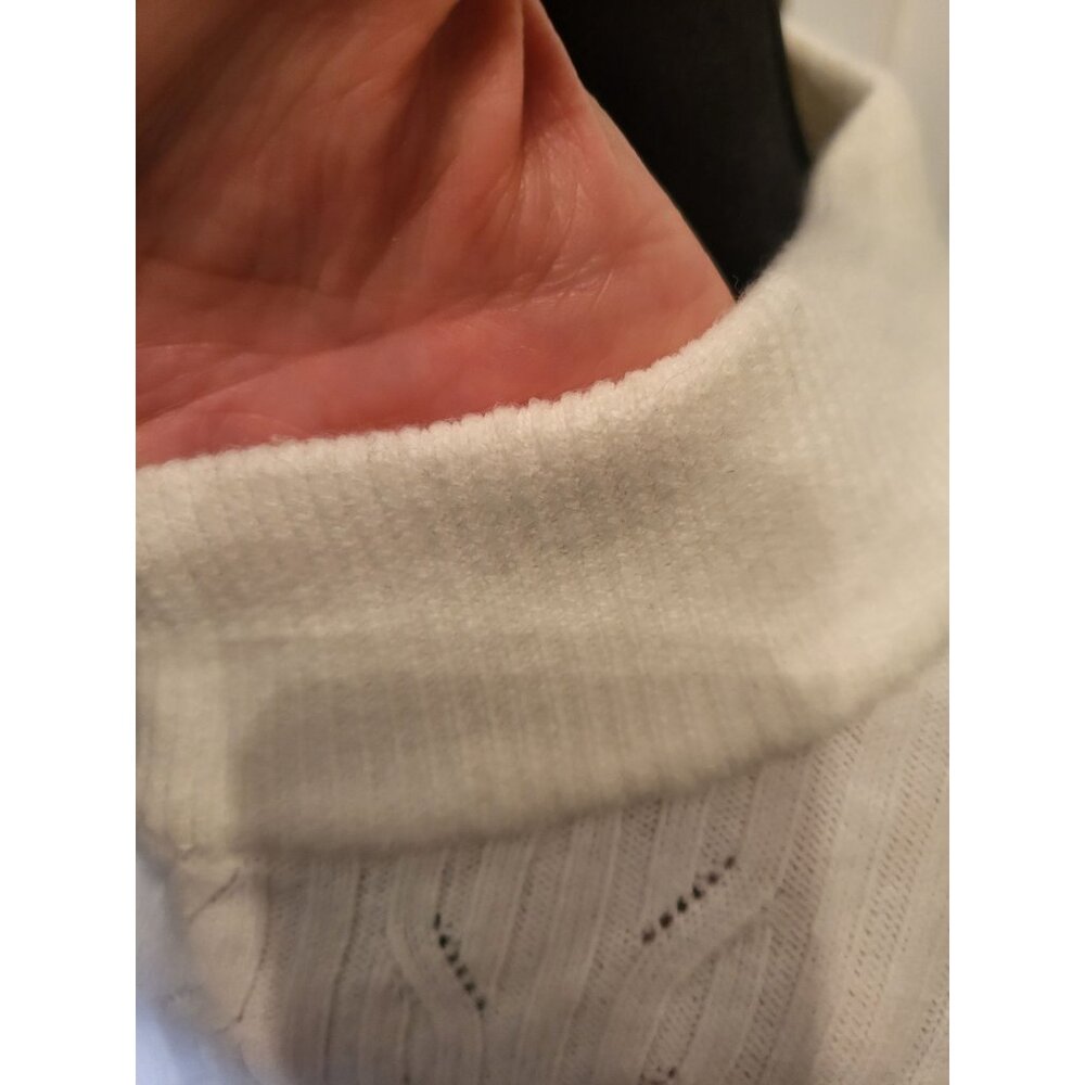 Vintage 90s Ivory Mock Neck Cable Knit Sweater XL Old Money Classic Preppy - Picture 6 of 8